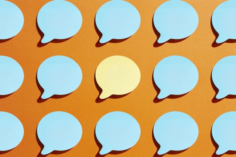 A group of speech bubble shaped adhesive notes