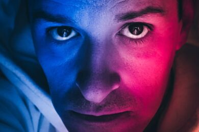ManinBlueRedLight